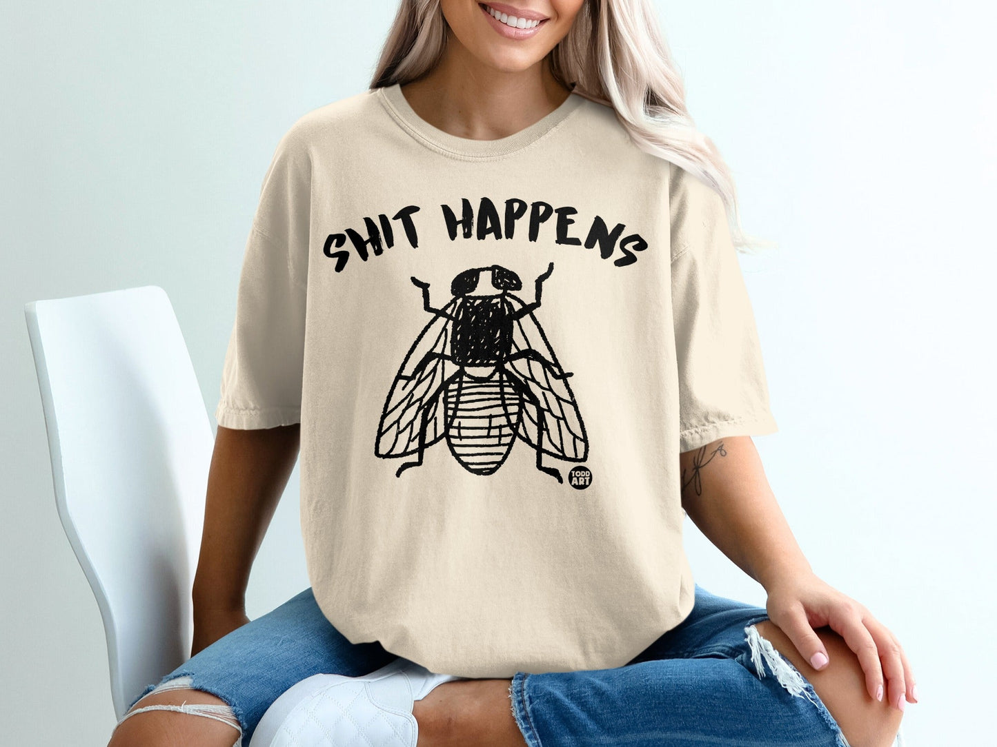 Shit Happens Fly Graphic Print T-Shirt