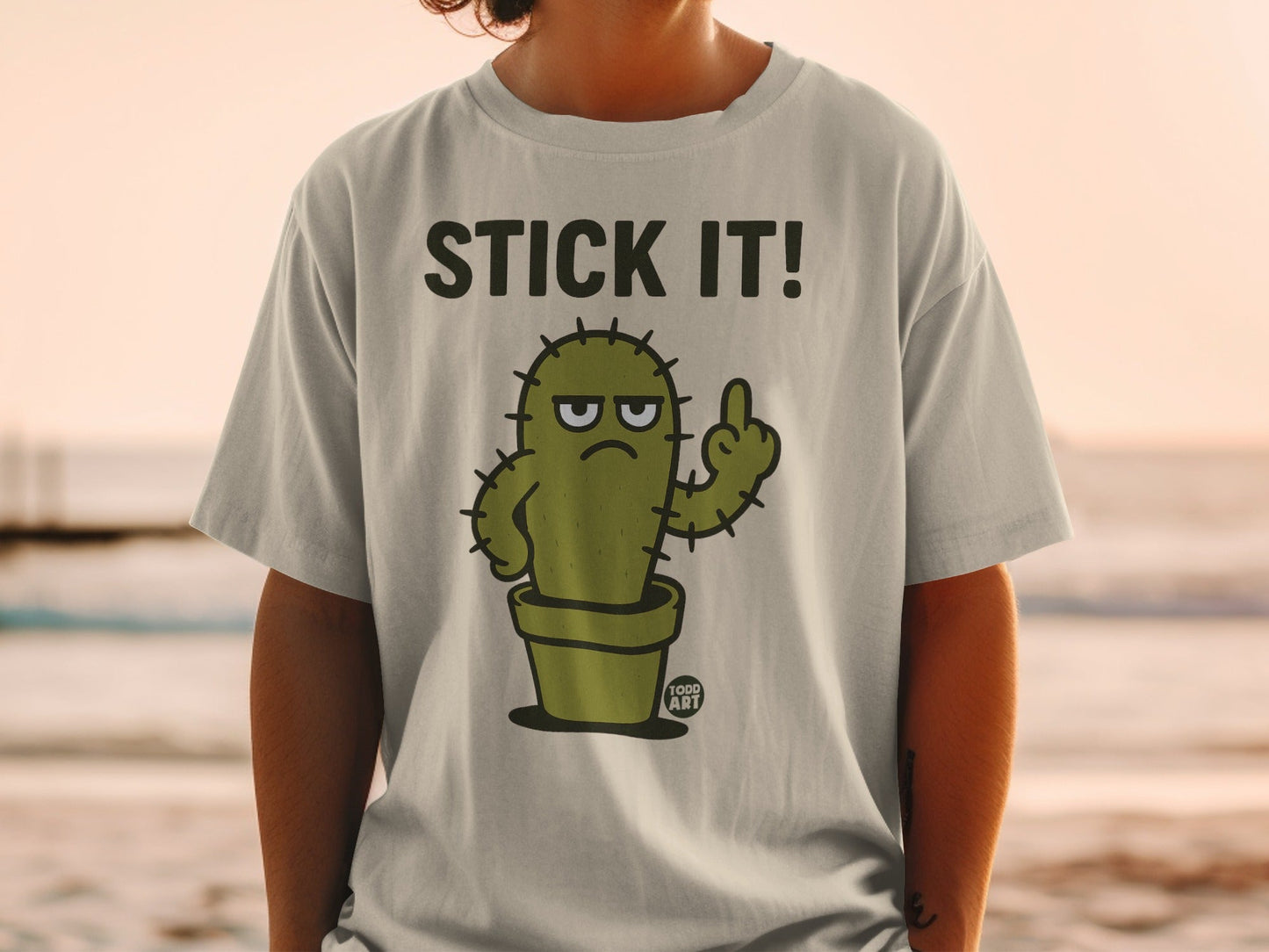 Stick It Funny Cactus Cartoon Graphic T-Shirt