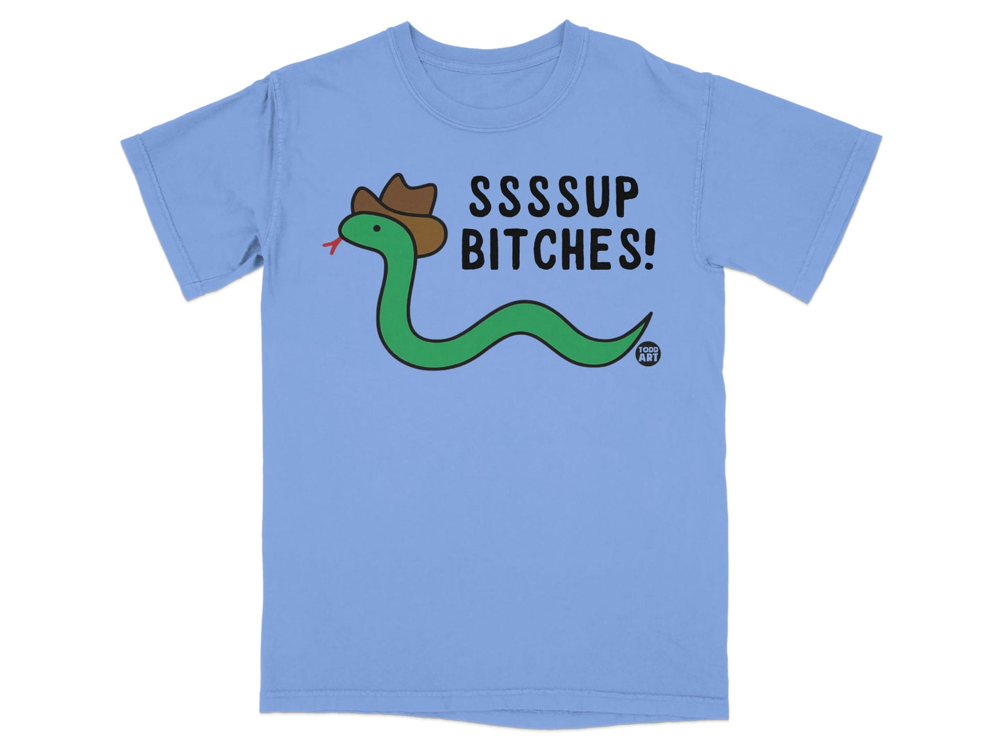 Green snake in cowboy hat with "SSSUP BITCHES!" text.
