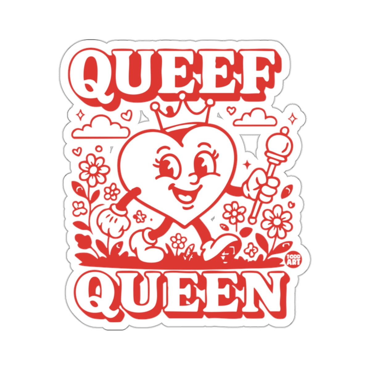 QUEEF QUEEN Heart Character Crown Scepter Flowers 