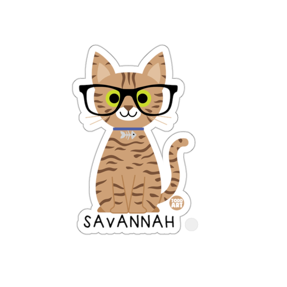 Savannah Cat with Glasses Illustration Sticker