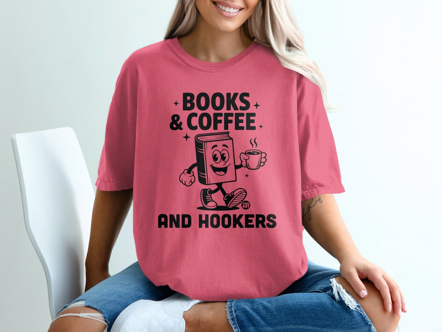 Books and Coffee and Hookers Funny Graphic Tee Shirt