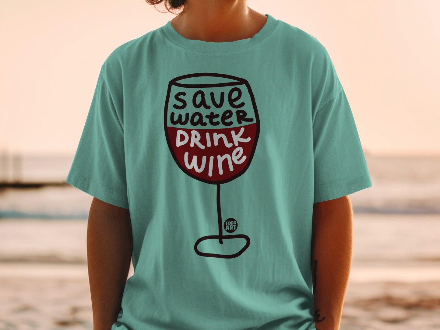 Save Water Drink Wine Graphic Design T-shirt