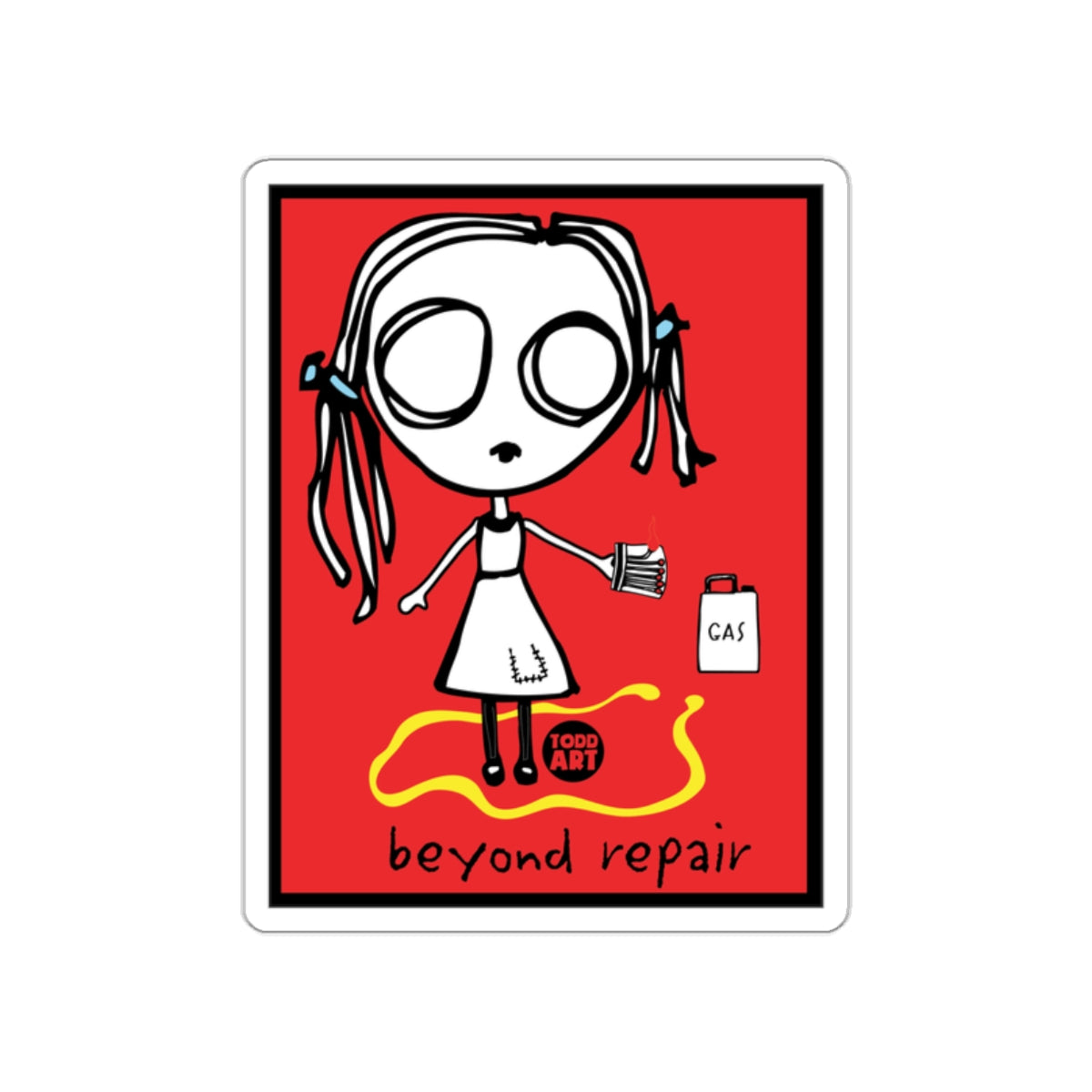Beyond Repair Girl with Gasoline Can Art Sticker