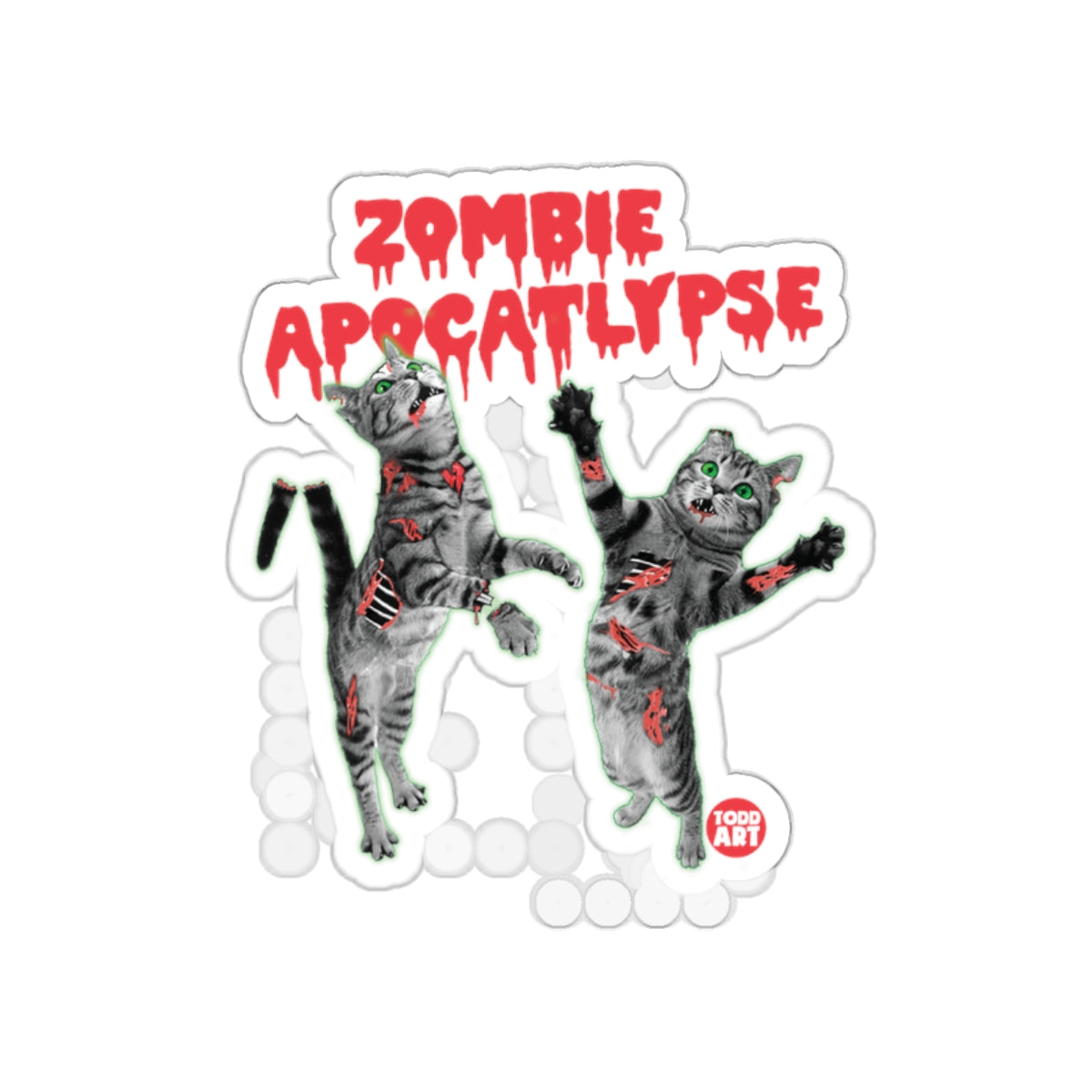 Zombie Apocalypse Cat Art Sticker for Halloween Enthusiasts