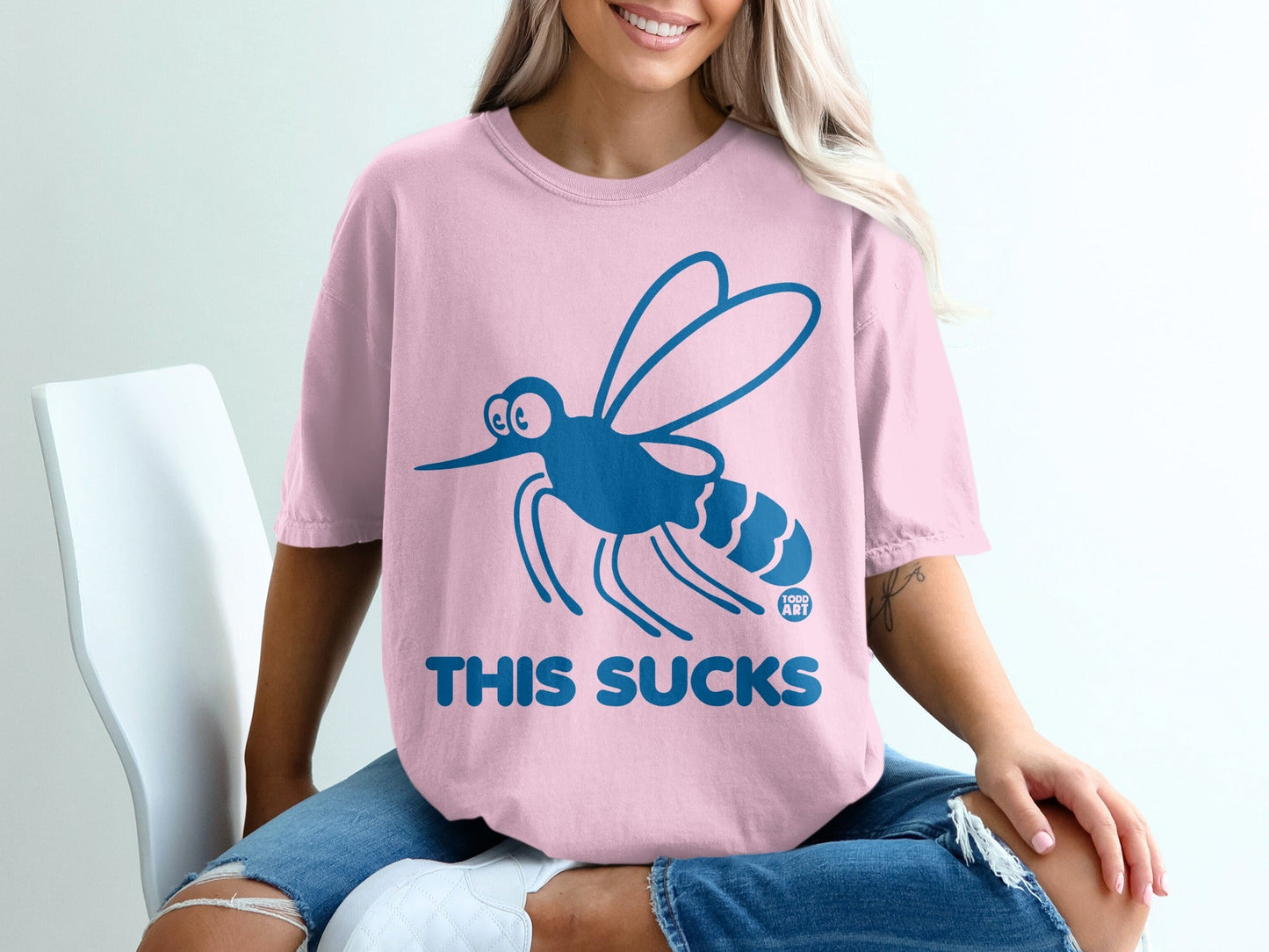 This Sucks Blue Mosquito Graphic Pink T-Shirt