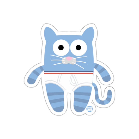 Cute Blue Striped Cartoon Cat in Underpants Sticker