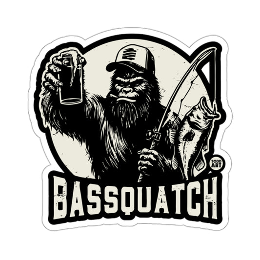 Bassquatch Fishing Bigfoot Funny Sticker Decal