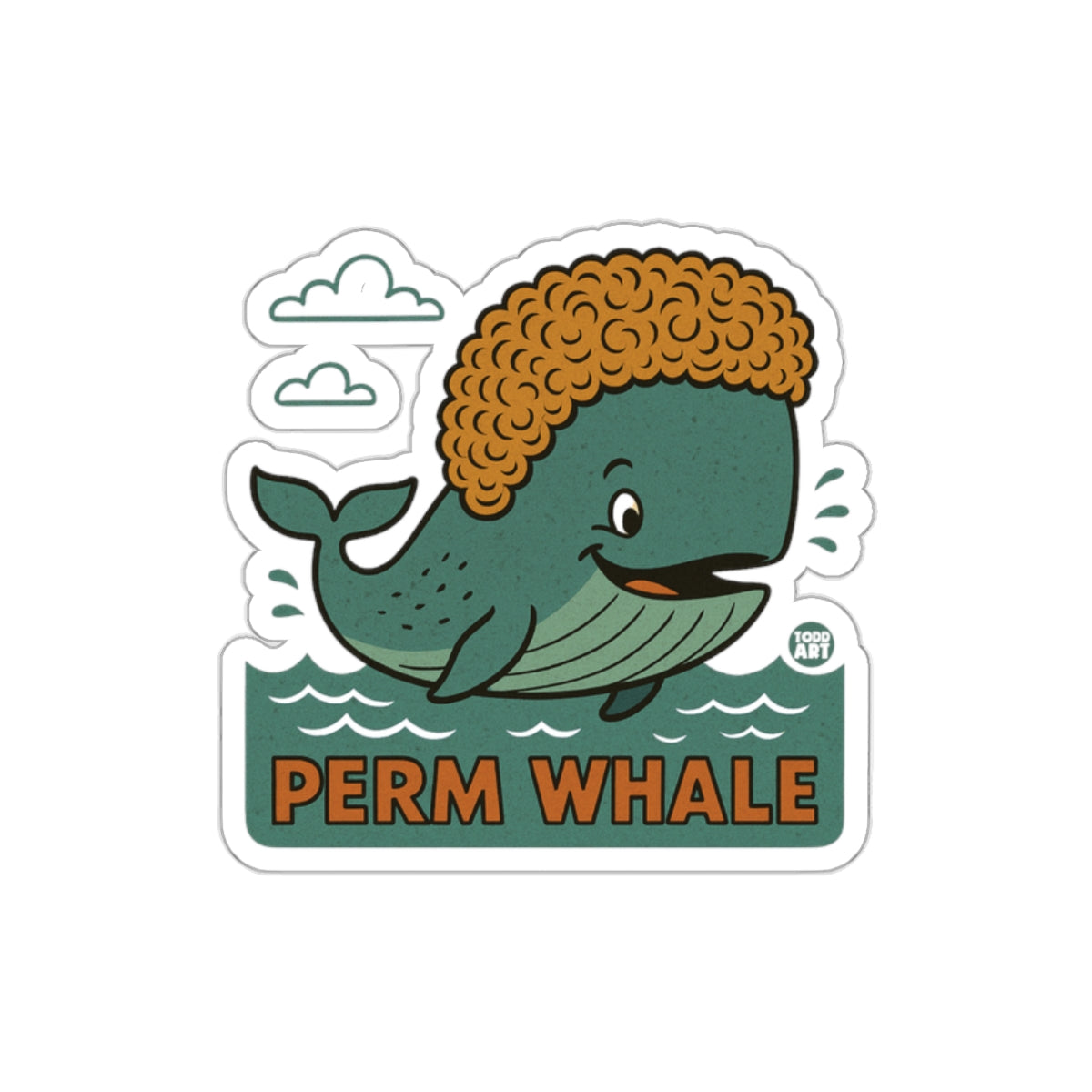 Cute Perm Whale Cartoon Sticker Illustration
