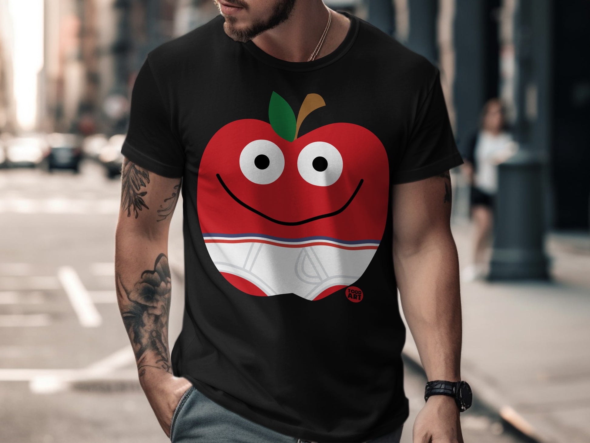Funny Apple Smiley Face Graphic T-shirt Product