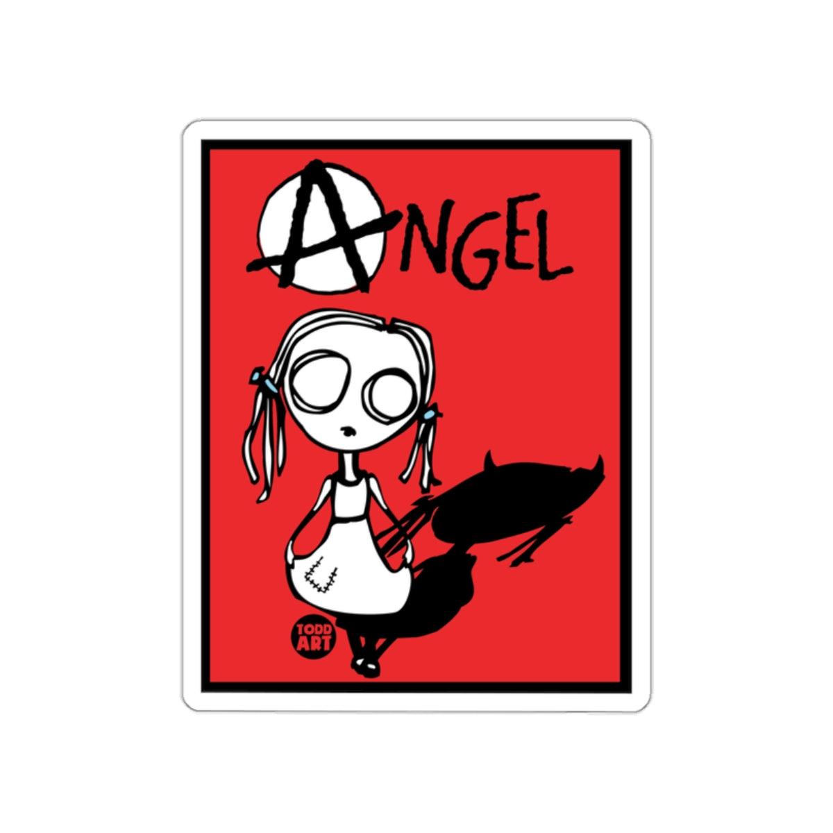 Angel Minimalist Red and Black Art Sticker