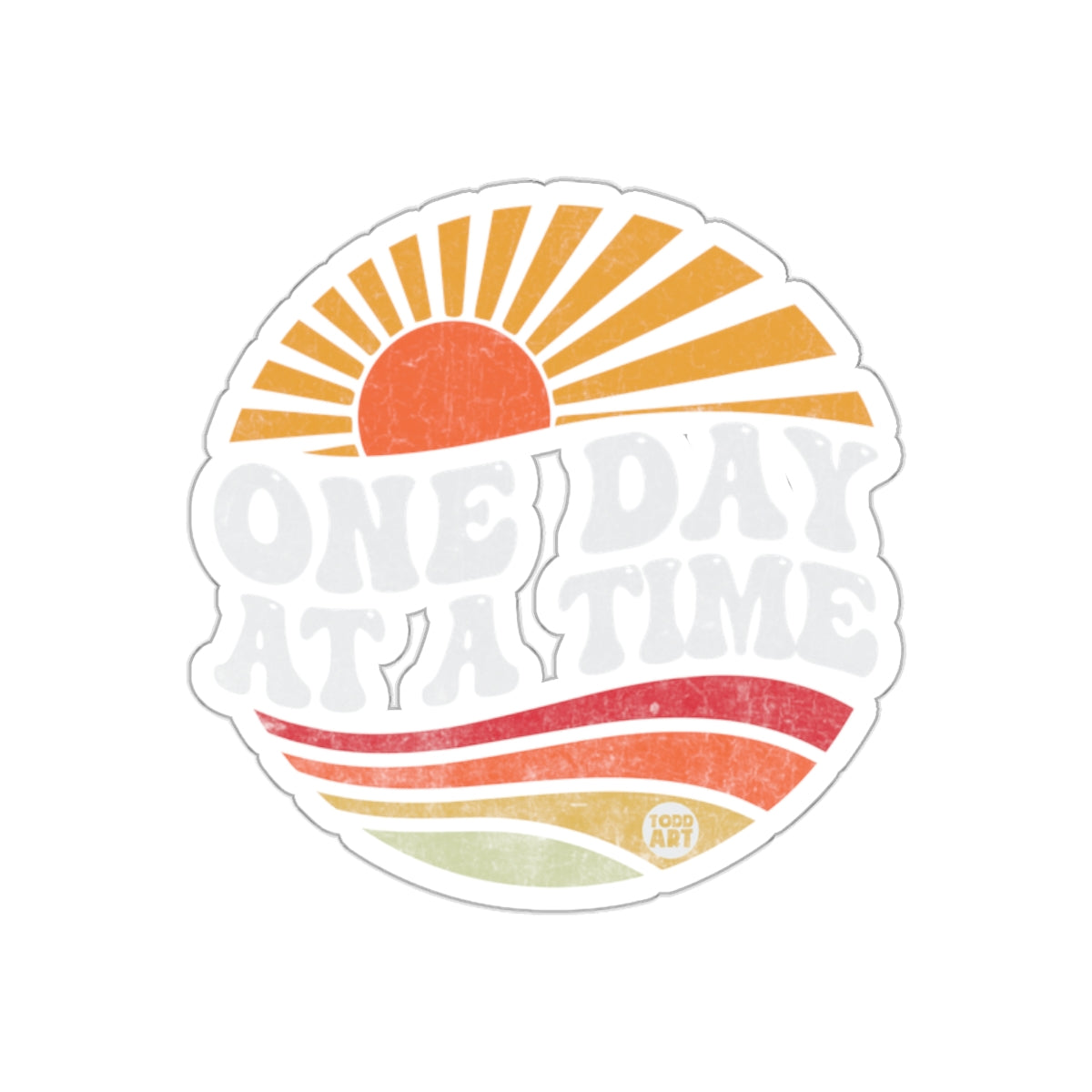 One Day At A Time Retro Sunrise Motivational Sticker