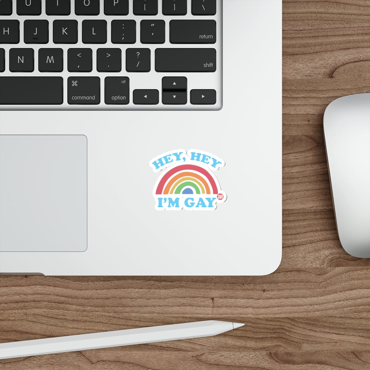 HEY, HEY I'M GAY Rainbow Pride Sticker product type