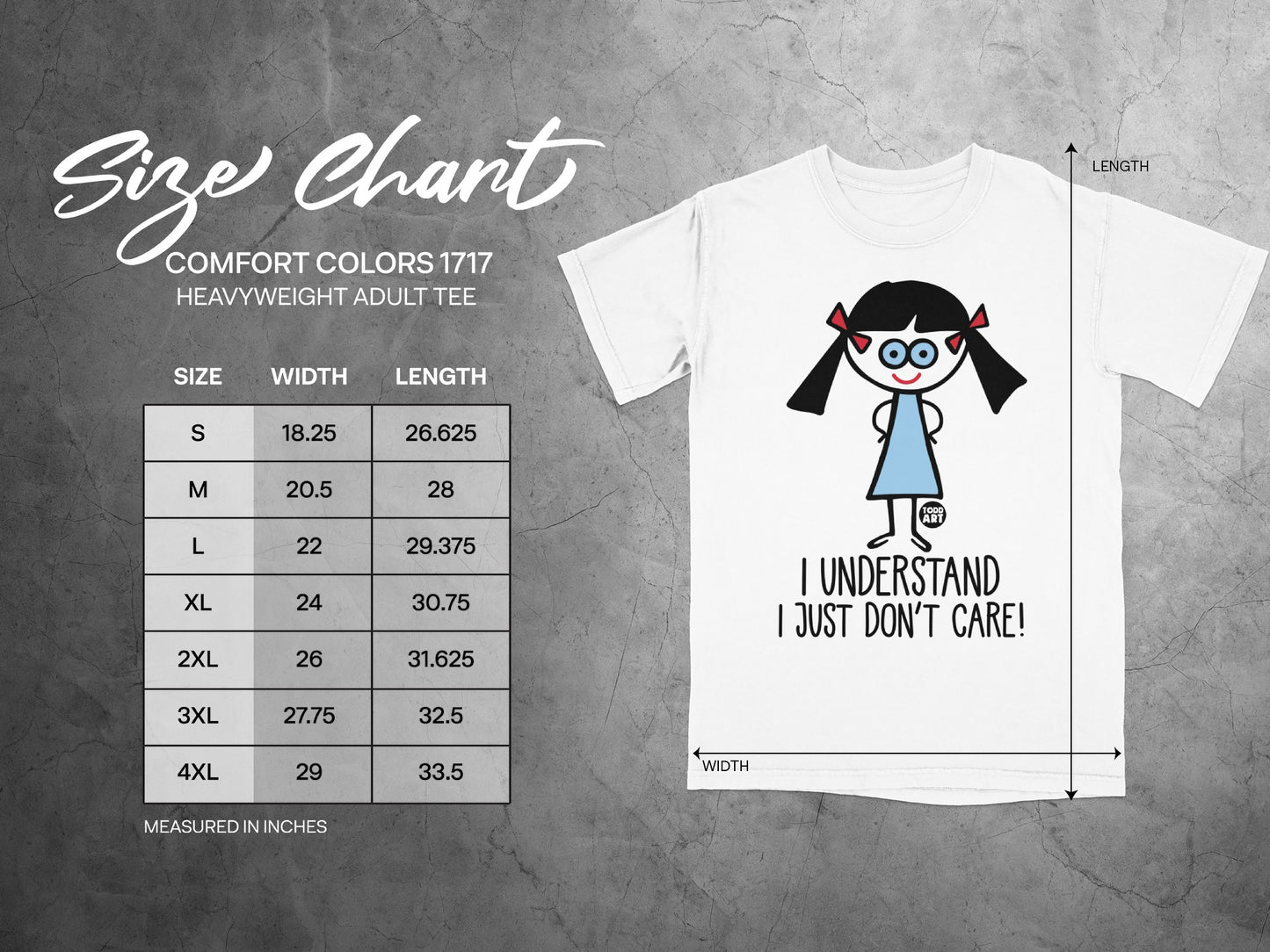 I Understand I Just Don't Care Size Chart Adult Tee