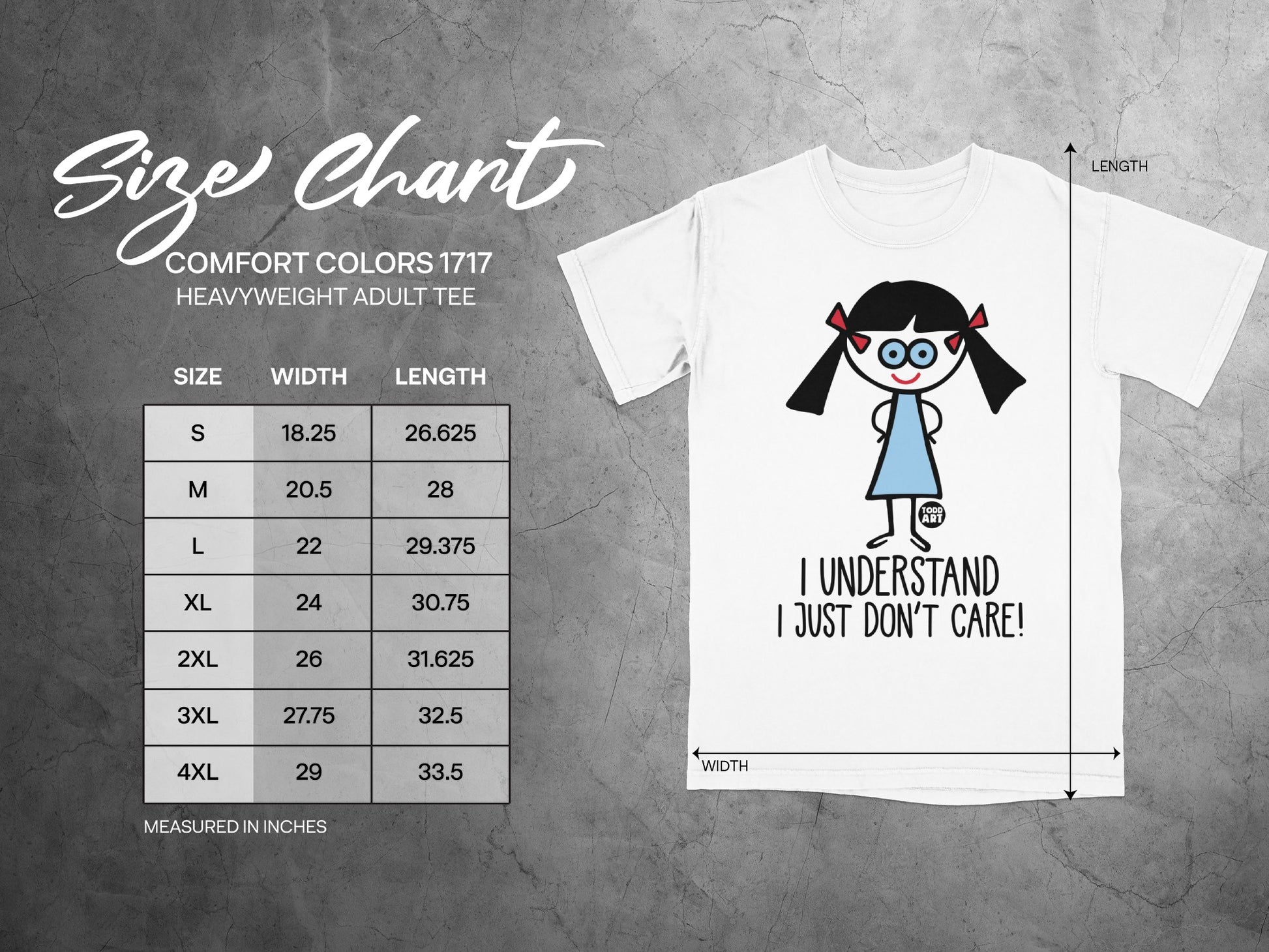 I Understand I Just Don't Care Size Chart Adult Tee