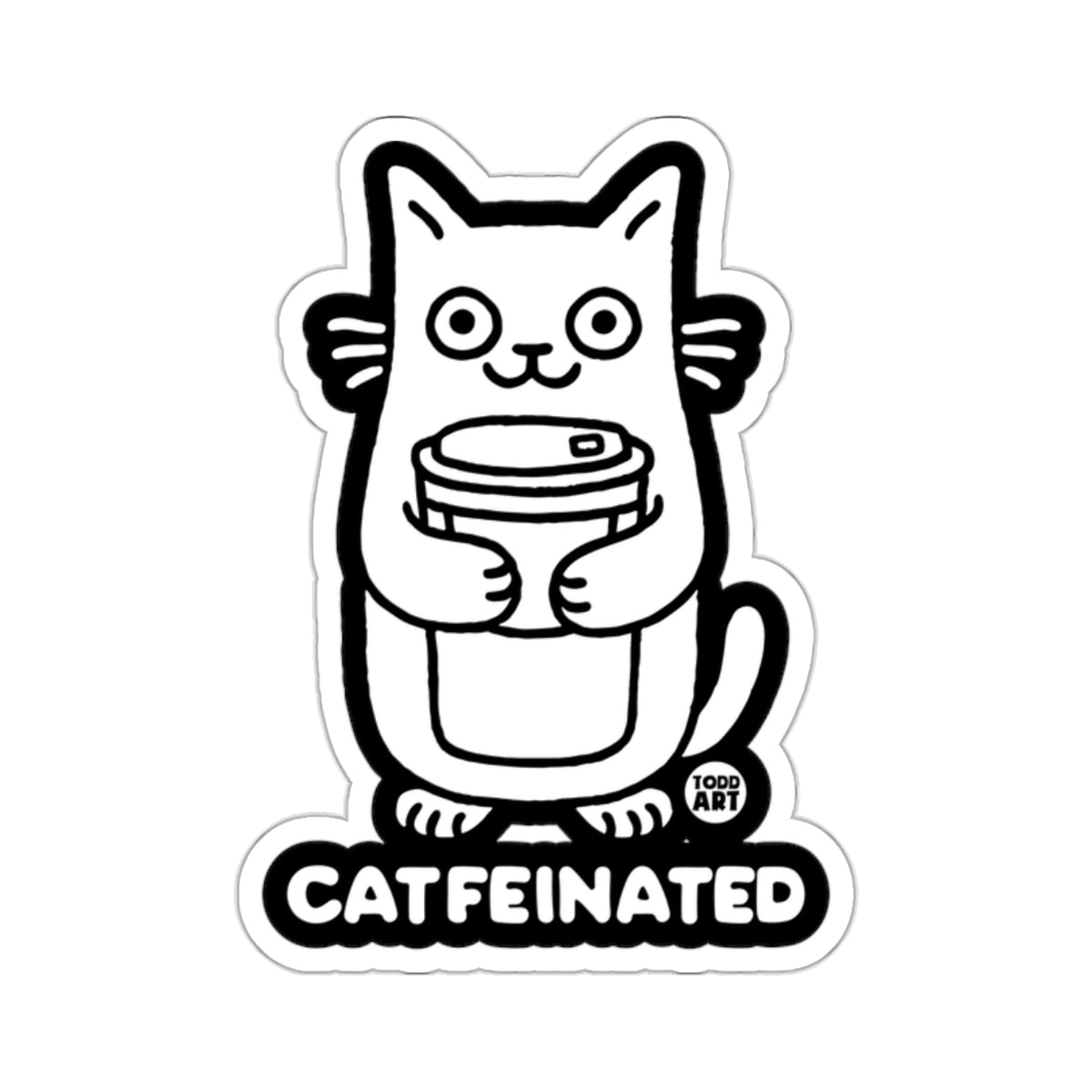 Catfeinated Cute Coffee Lover Cartoon Cat Sticker