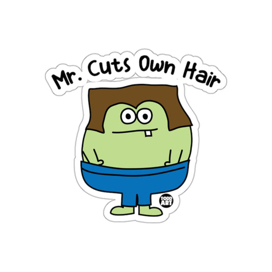 Mr. Cuts Own Hair Funny Character Sticker