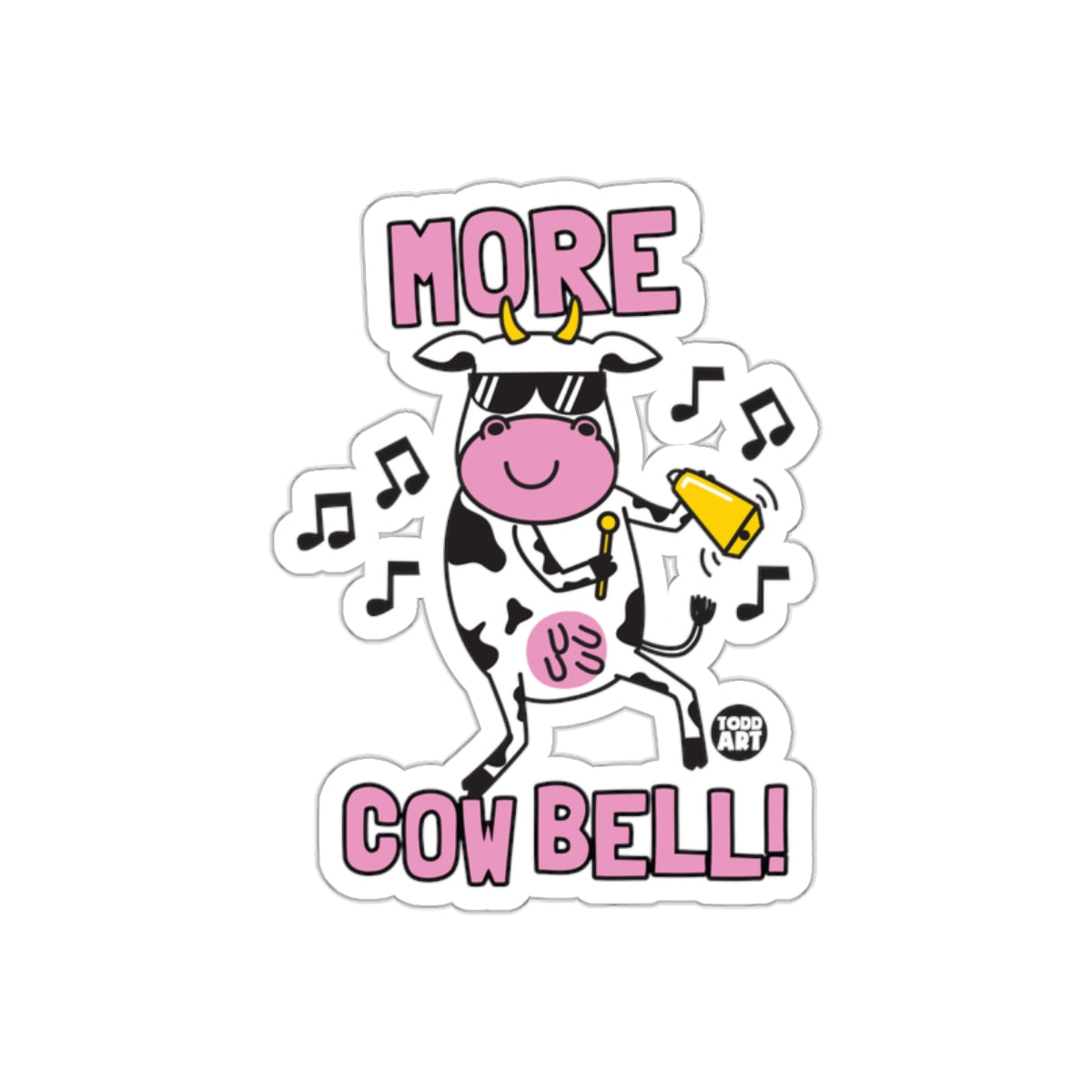 Fun Cow Bell Sticker Cute Cartoon Cow Music Lover