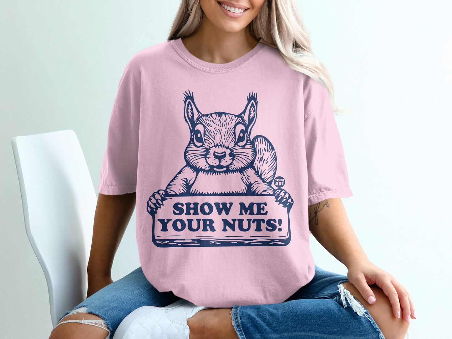 Funny Squirrel T-Shirt, Show Me Your Nuts Tee, Humorous Woodland Animal Shirt, Cheeky Nut Lover Gift T-Shirts, Sarcastic Forest Creature