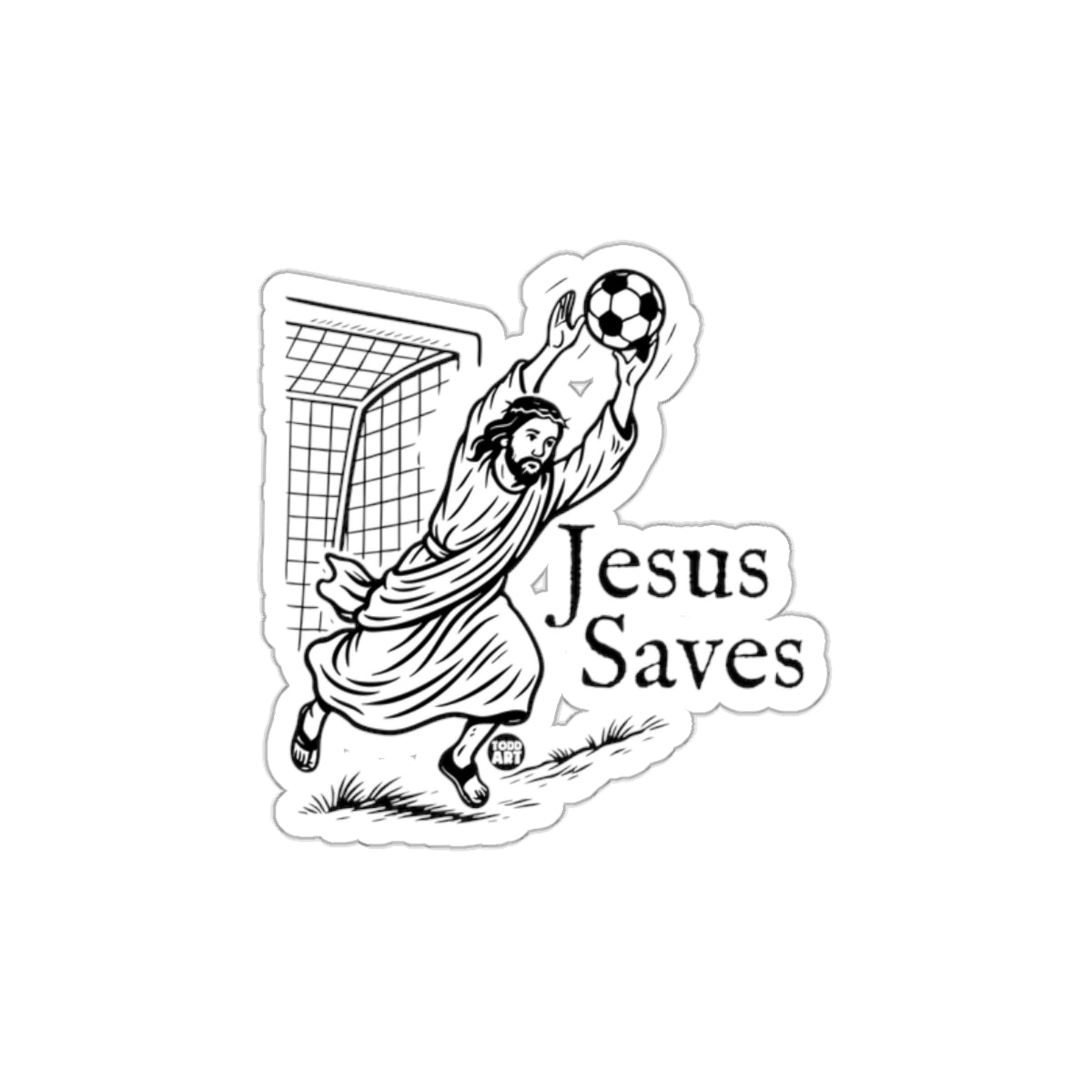 Jesus Saves Catching Soccer Ball Sticker Product