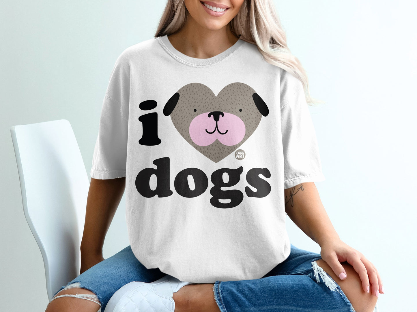 I Heart Dogs Cartoon Graphic Tee Casual Fashion Shirt