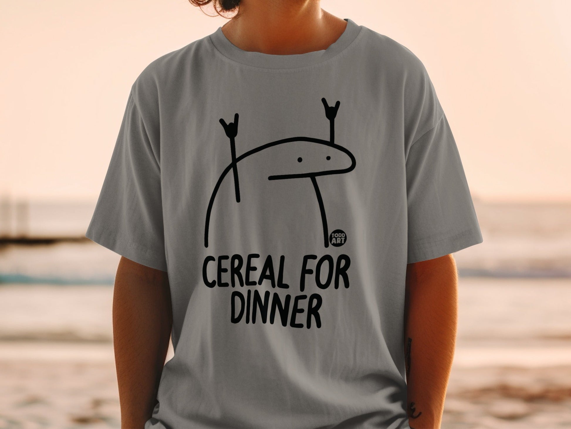 Cereal For Dinner Cute Todd Art Graphic Tee Shirt