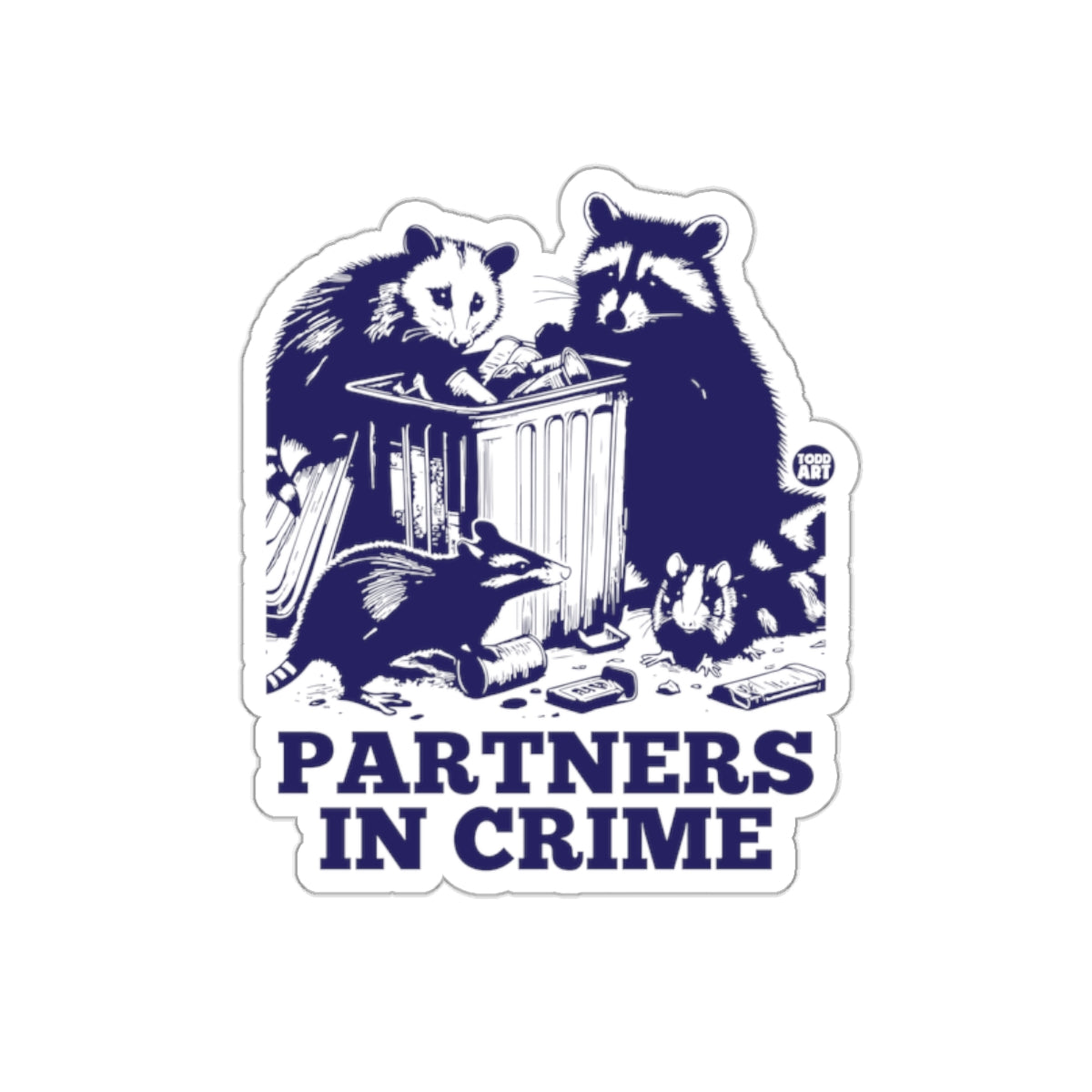 Partners In Crime Raccoon Opossum and Rats Funny Art Stickers