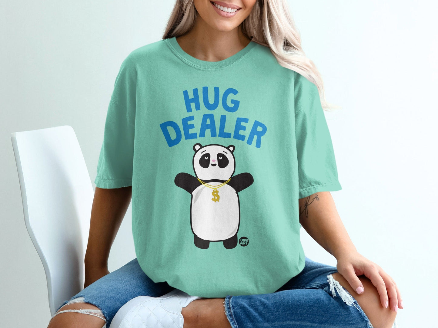 Cute Panda Hug Dealer Graphic Tee for Casual Wear