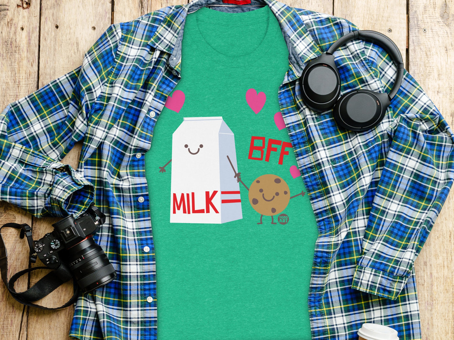 Cute Milk and Cookie BFF Hearts Graphic T-Shirt