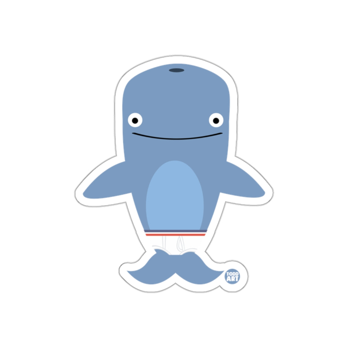 Cute Blue Shark Cartoon with Moustache Sticker