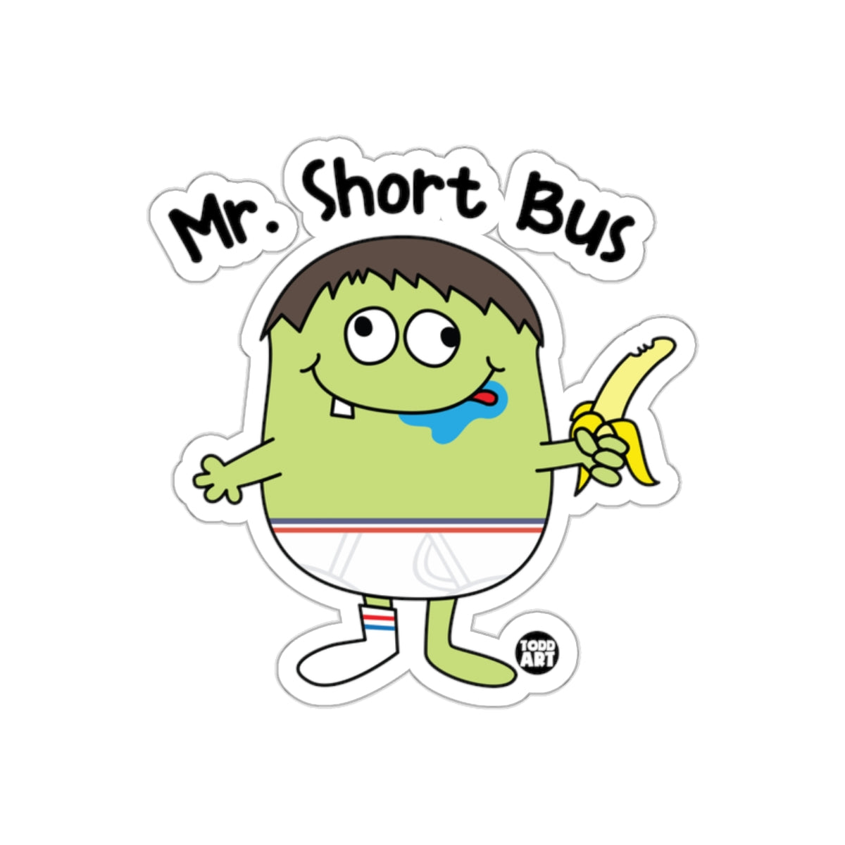 Mr. Short Bus Funny Monster Holding Banana sticker
