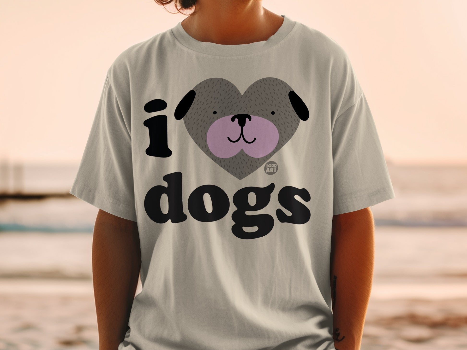 I Love Dogs Cute Heart Dog Face Graphic T-Shirt