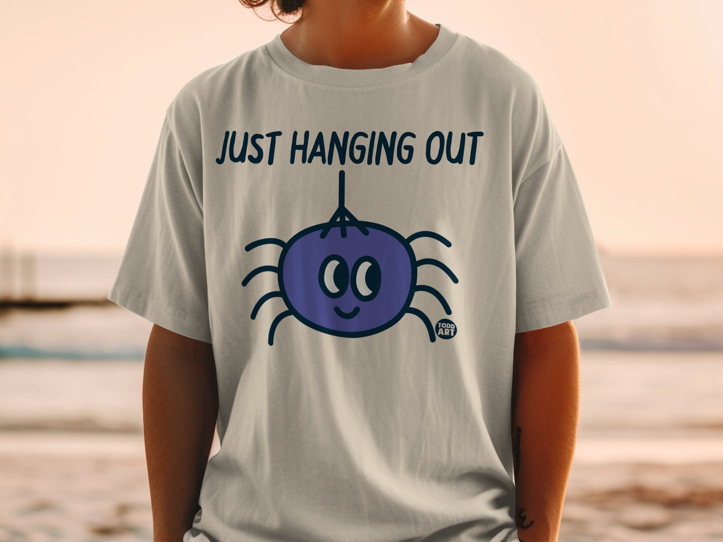 Just Hanging Out Cute Spider Graphic T-Shirt