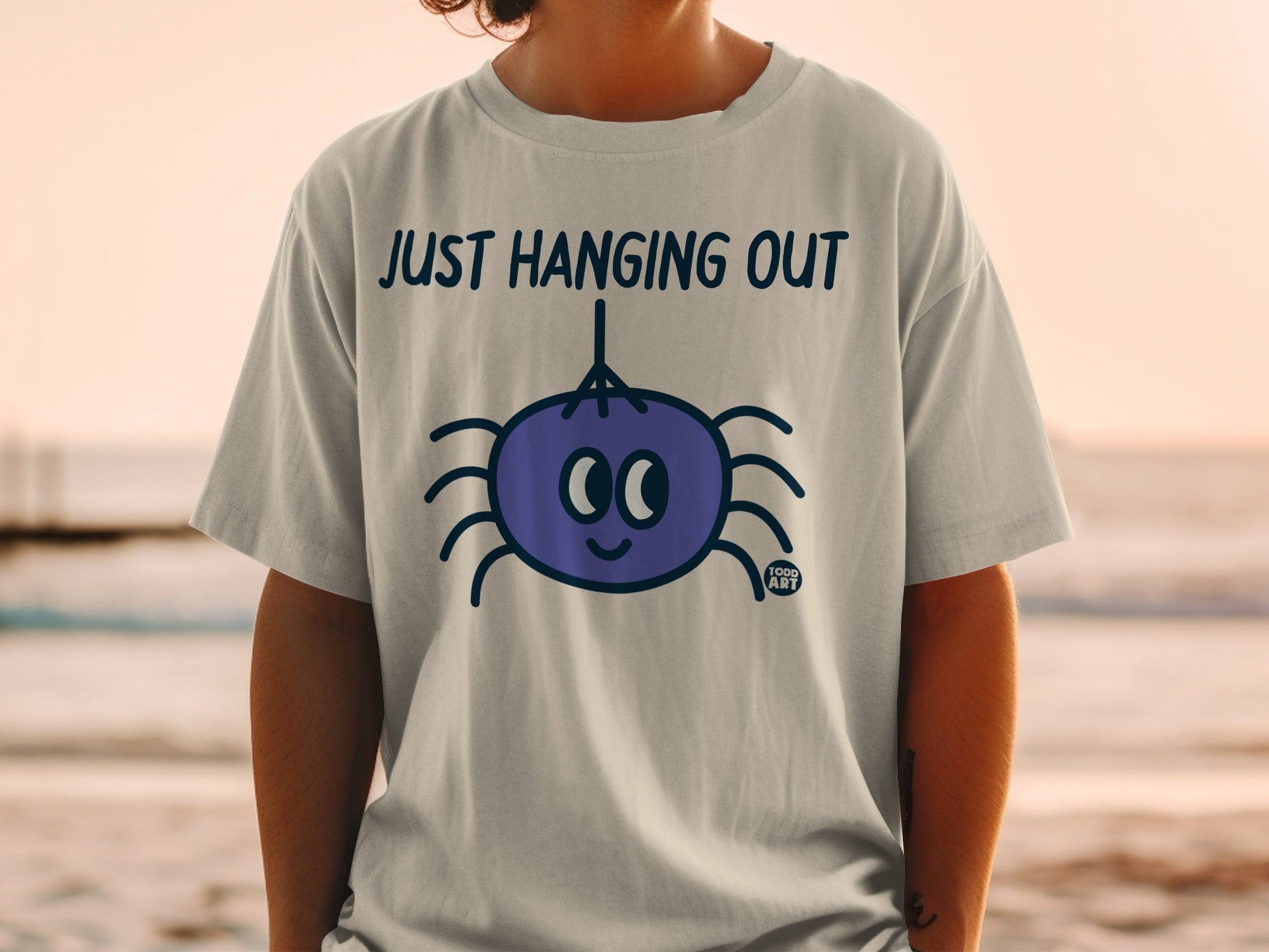 Just Hanging Out Cute Spider Graphic T-Shirt