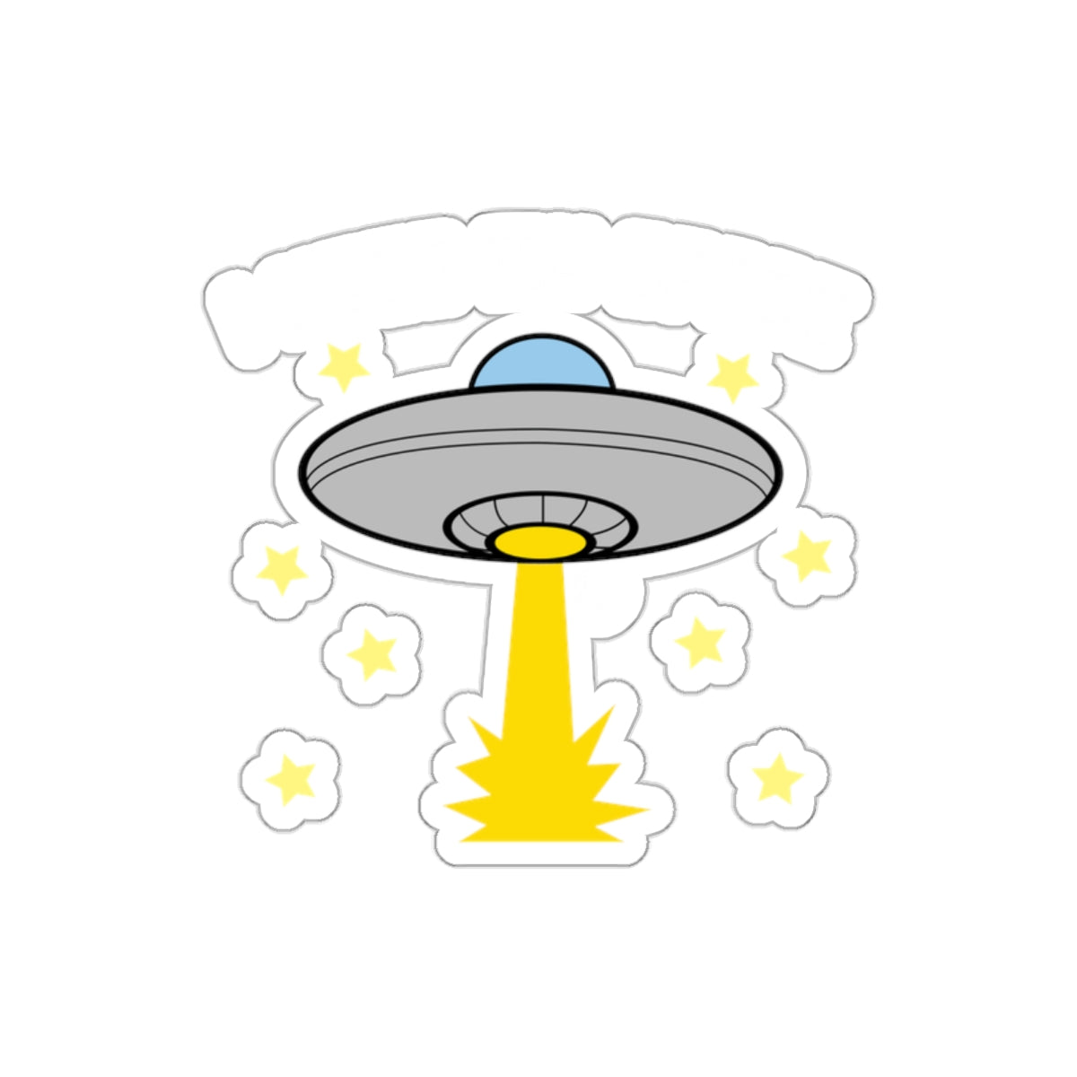 Cartoon UFO with Stars and Beam Sticker