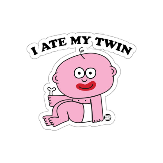 I ATE MY TWIN Funny Cartoon Sticker for Humor Fans