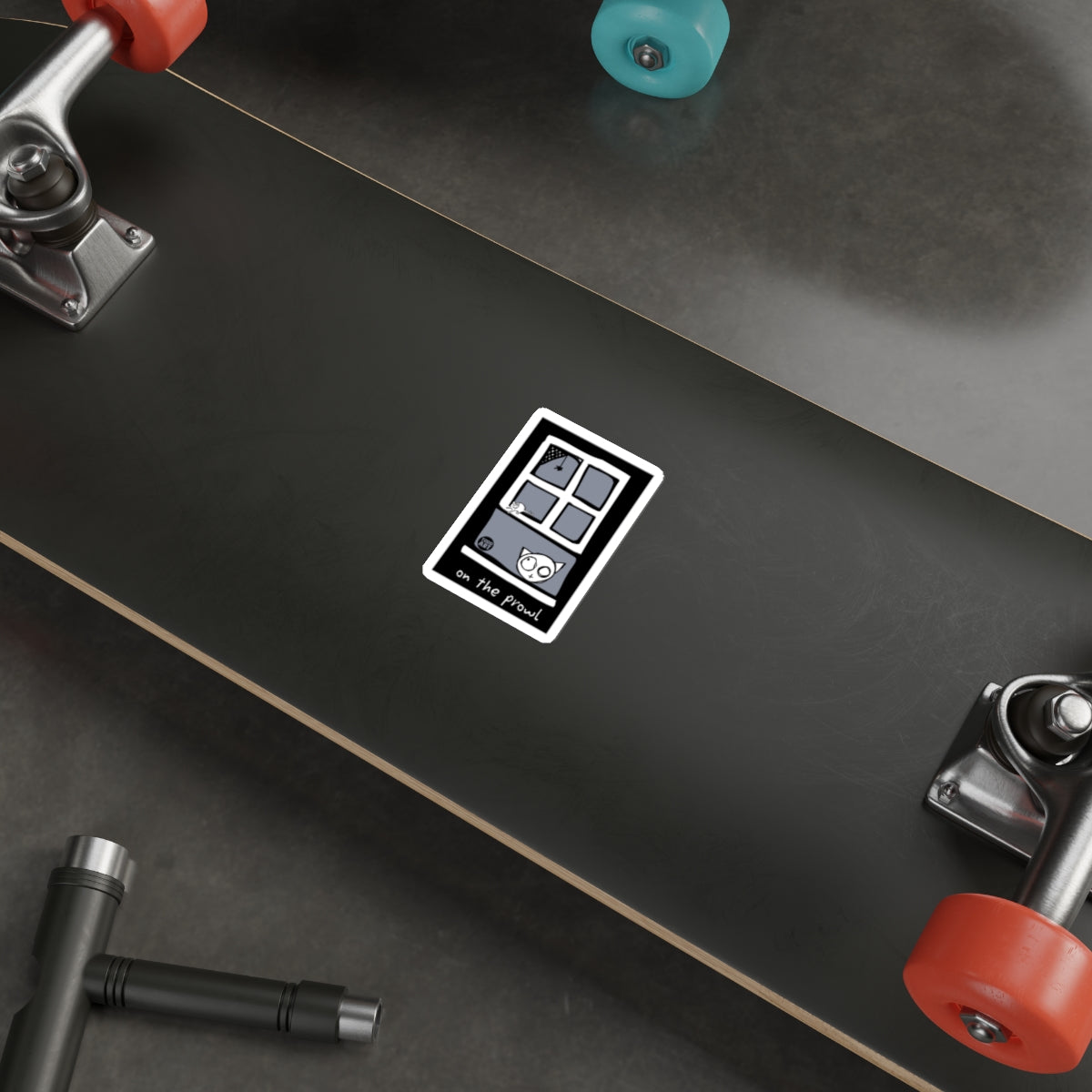 On the Prowl Cat Sticker Artwork for Skateboards