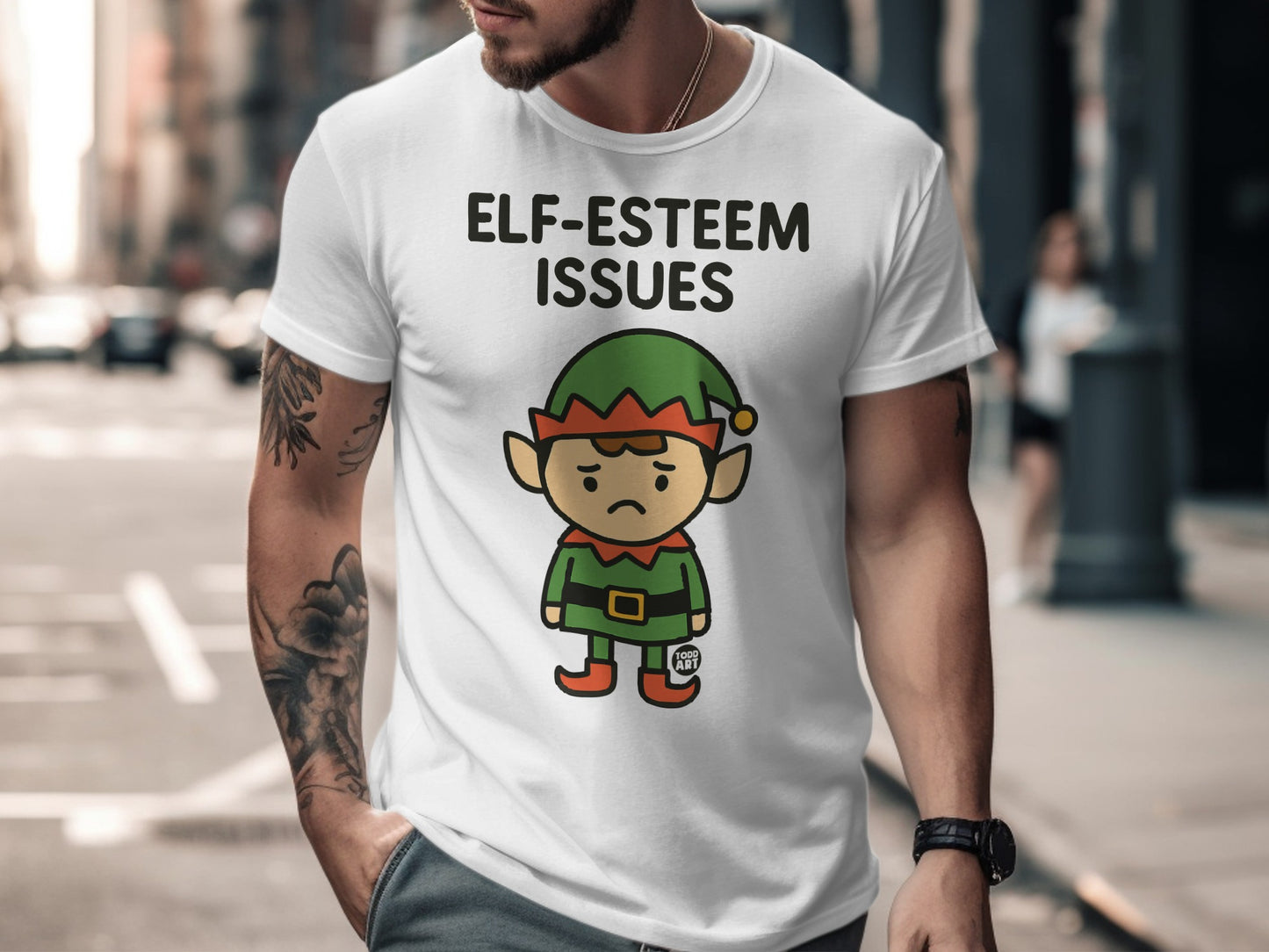 Funny Elf-Esteem Issues Graphic T-Shirt Casual Wear