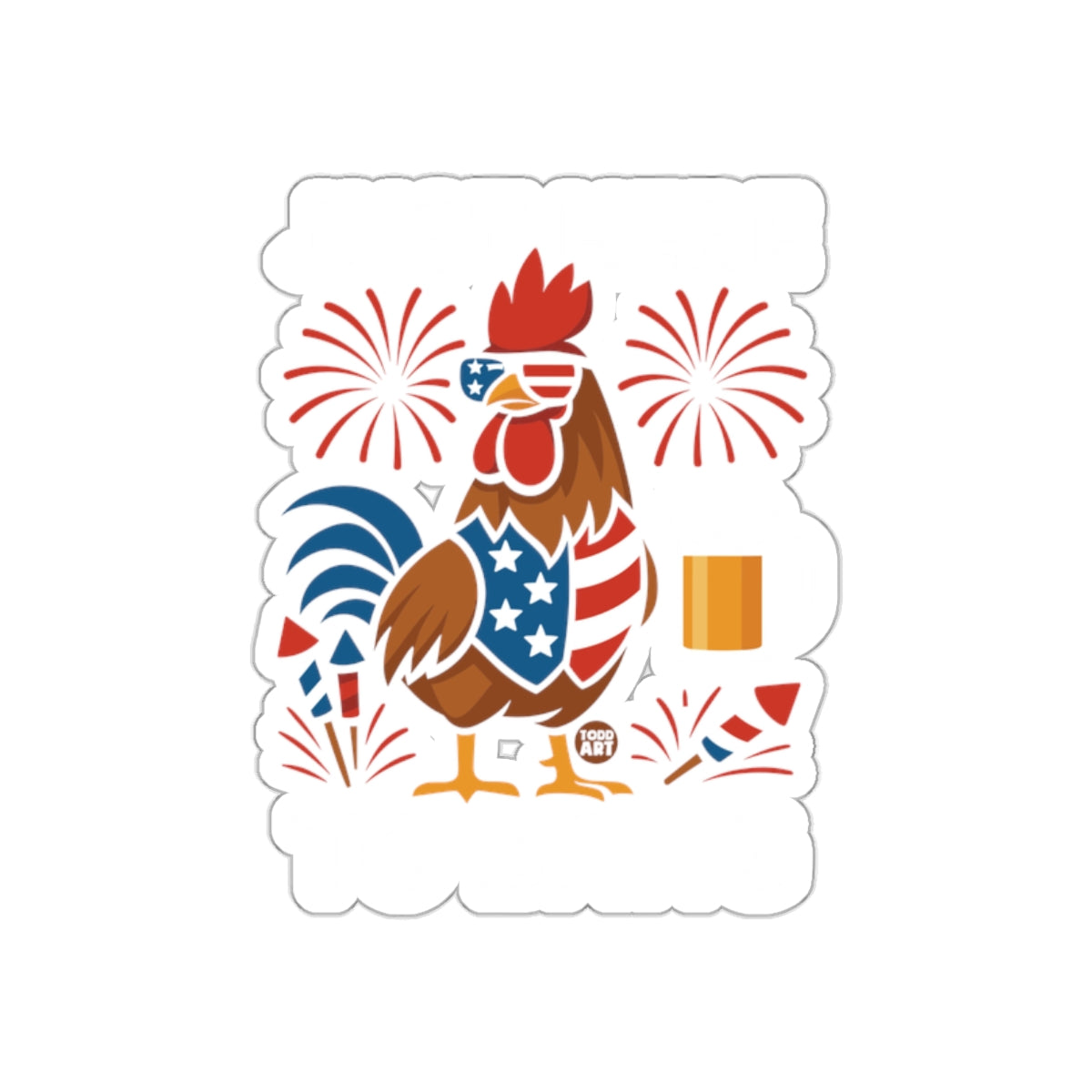 Patriotic Rooster Fireworks Celebration Sticker