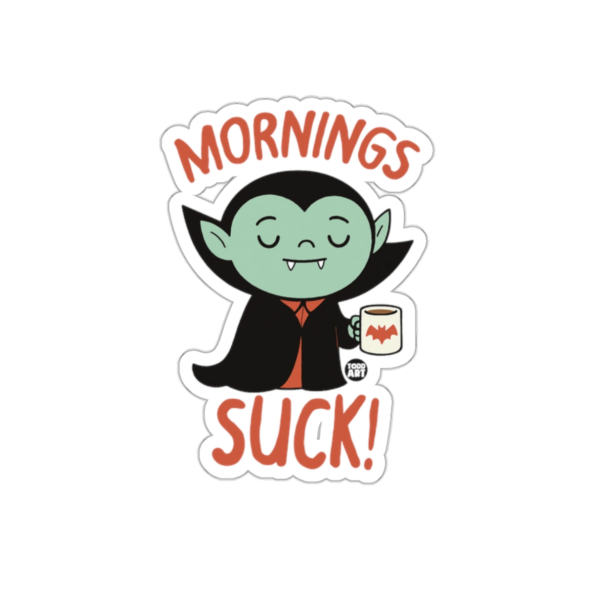 Mornings Suck Vampire with Coffee Sticker for Fun