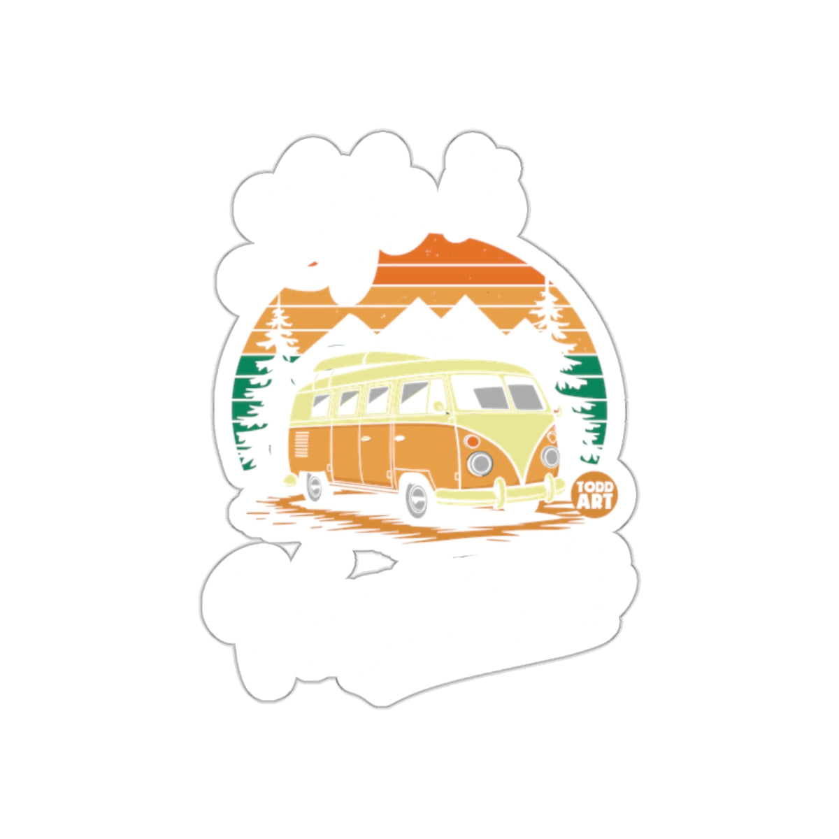 Road Trip Vintage Van With Mountains and Trees sticker