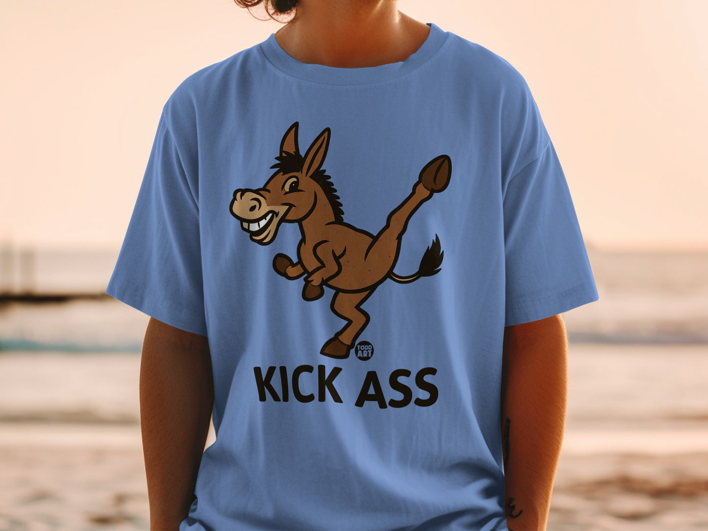 Kick Ass Donkey Graphic Printed Blue T-Shirt
