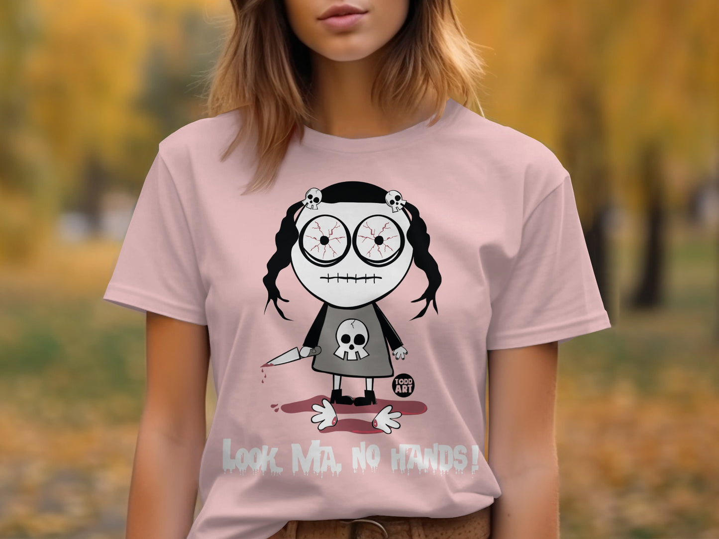 Look Ma No Hands Graphic T-Shirt with Cute Skull Print