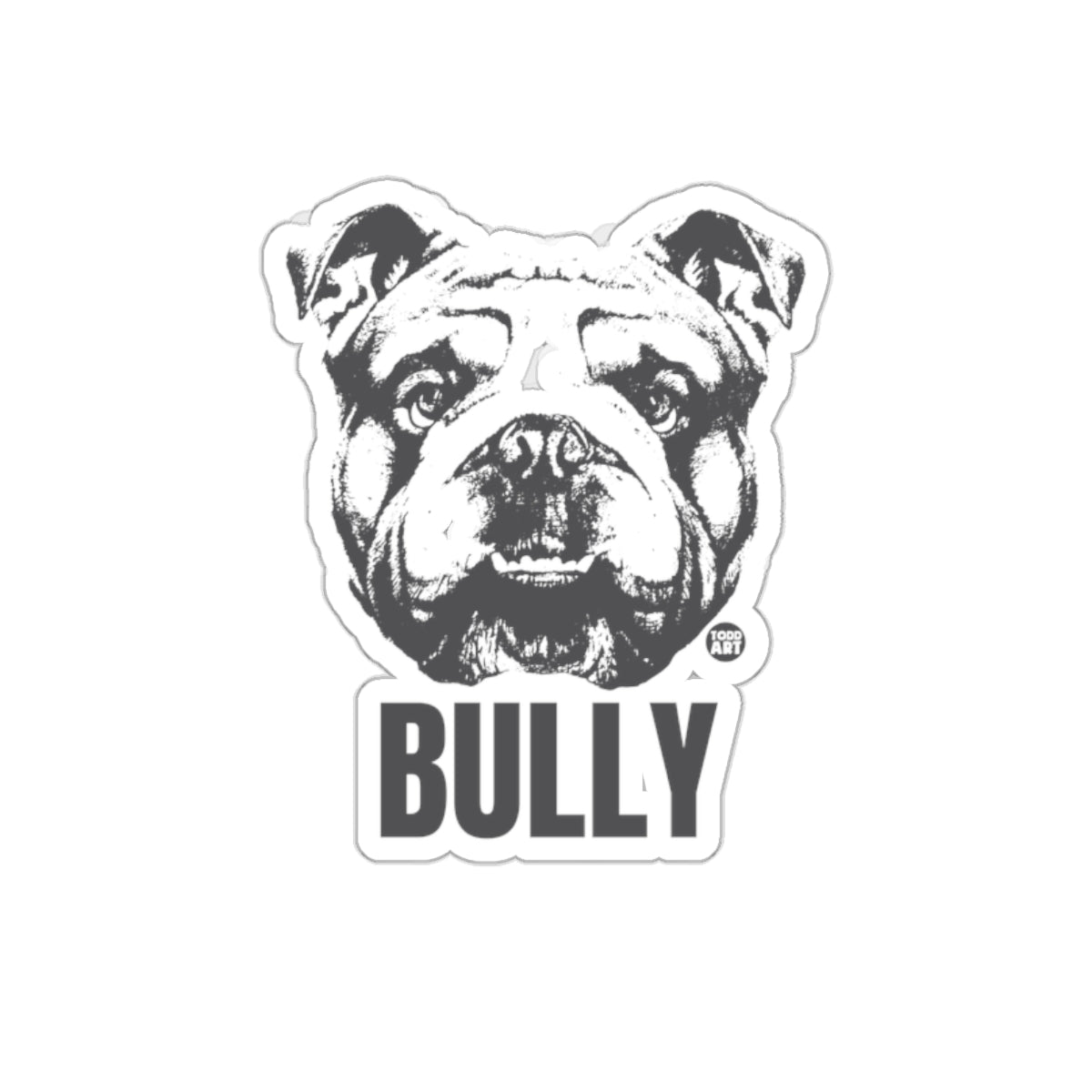 Bully Illustrated Bulldog Head Design on White Sticker