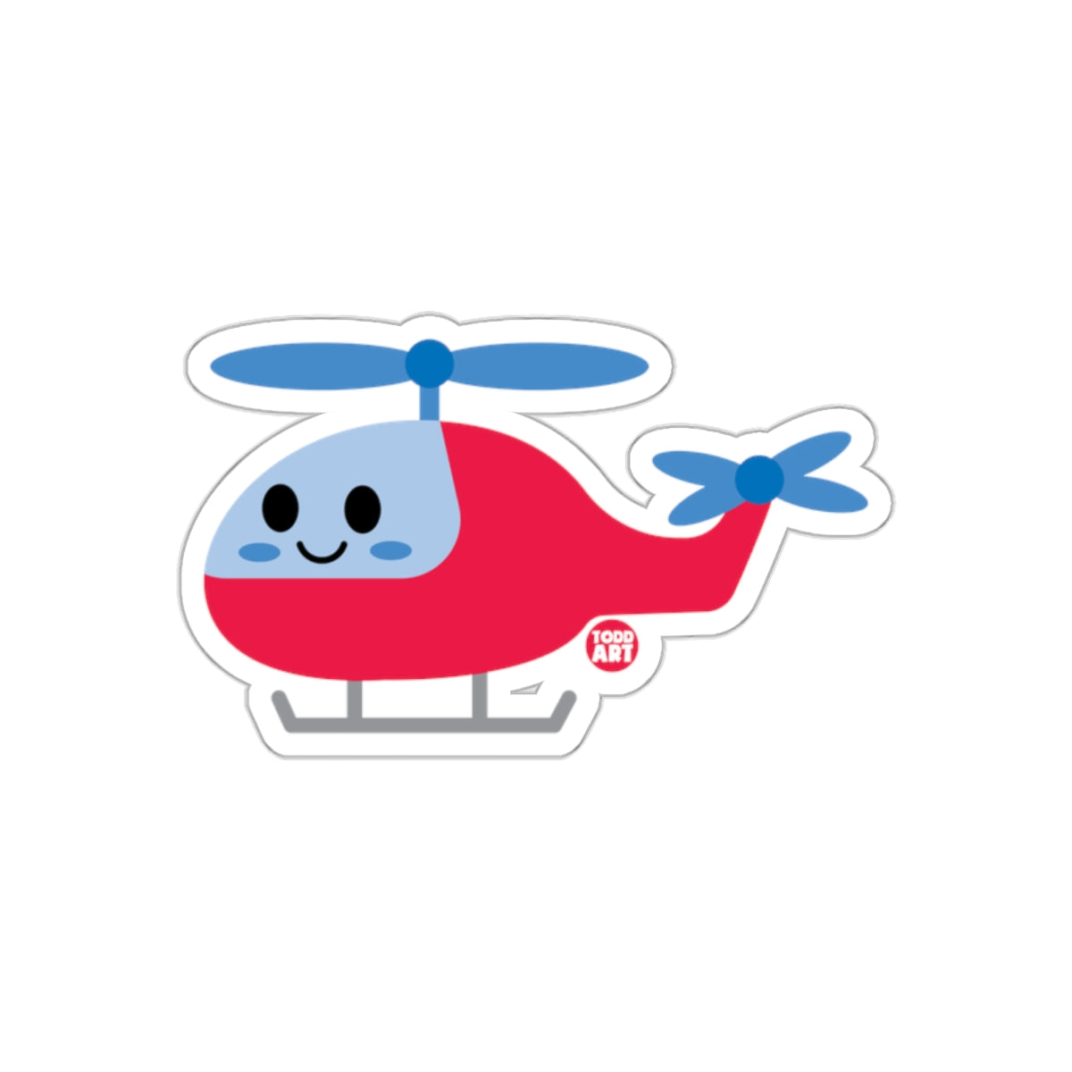 Cute Red and Blue Cartoon Helicopter Sticker