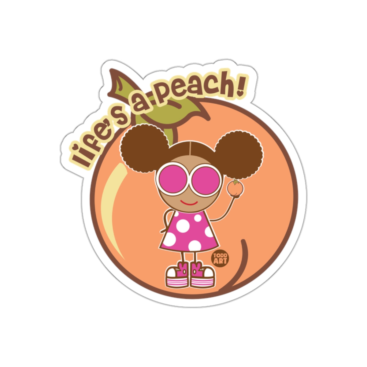 Life's a Peach Cute Girl and Peach Illustration Sticker