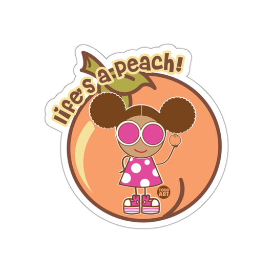 Life's a Peach Cute Girl and Peach Illustration Sticker