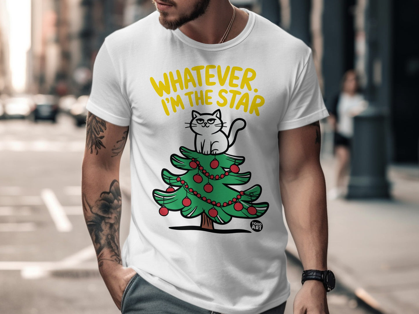 Whatever I'm The Star Cat Christmas Tree Graphic Shirt
