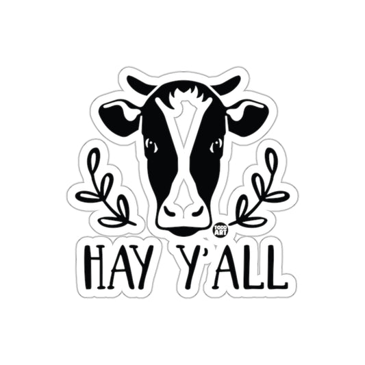 Fun Hay Y'all Sticker with Adorable Cow Design