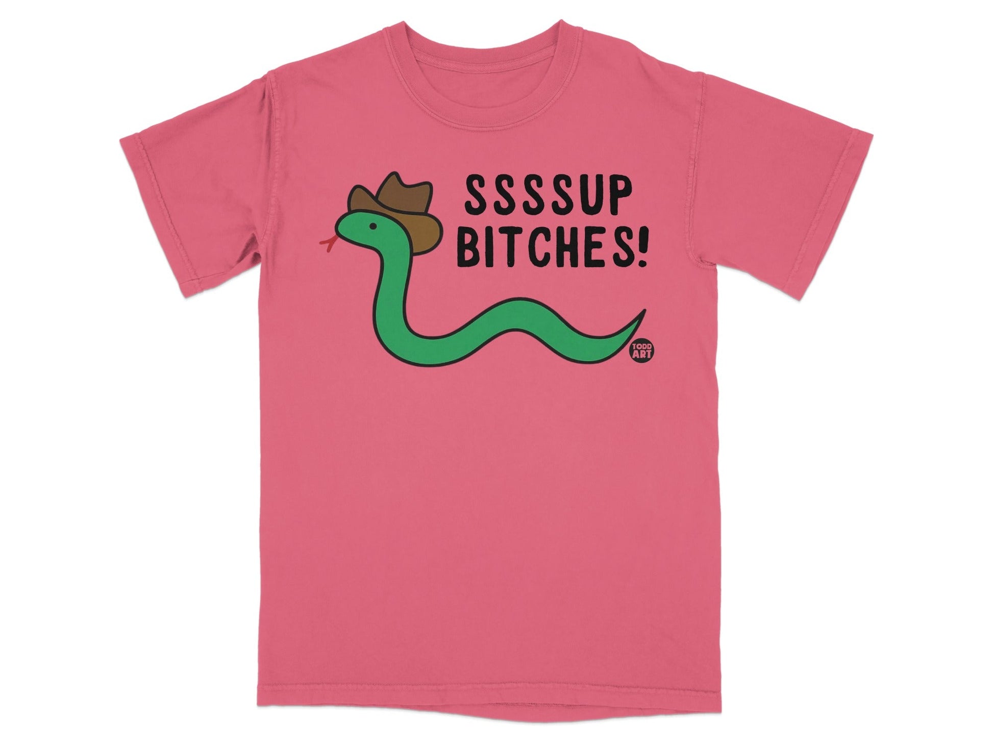 Green snake wearing a cowboy hat with text "SSSSUP BITCHES!"
